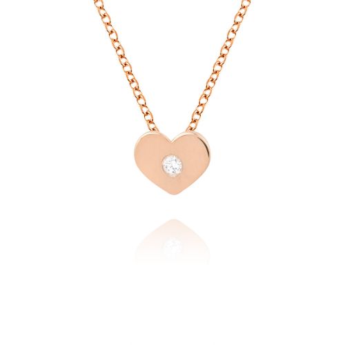Μενταγιόν Καρδιά με Αλυσίδα από Ροζ Χρυσό Κ14 με Διαμάντι 037764