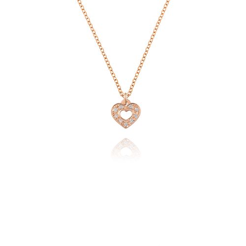 Μενταγιόν Καρδιά με Αλυσίδα από Ροζ Χρυσό Κ14 με Διαμάντια 037772