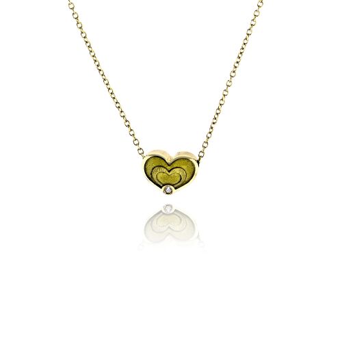 Μενταγιόν Καρδιά  με Αλυσίδα από Κίτρινο Χρυσό Κ14 με Πέτρες Ζιργκόν και Σμάλτο 037852