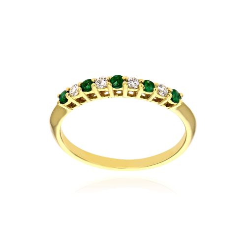 Σειρέ Δαχτυλίδι από Κίτρινο  Χρυσό Κ18 με Διαμάντια και Σμαράγδια 037954