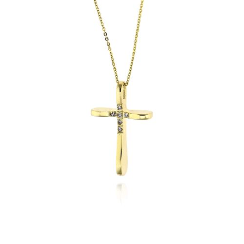 Σταυρός Βάπτισης Val΄Oro με Αλυσίδα για Κορίτσι από Κίτρινο Χρυσό Κ14 με Πέτρες Ζιργκόν 038155