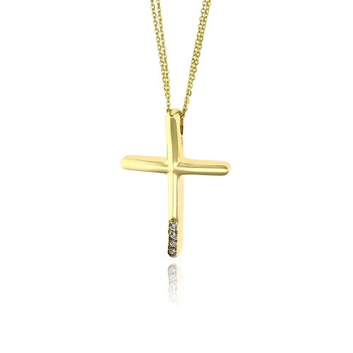 Σταυρός Βάπτισης ValOro με Αλυσίδα για Κορίτσι Κίτρινο Χρυσό Κ14 με Πέτρες Ζιργκόν 038156