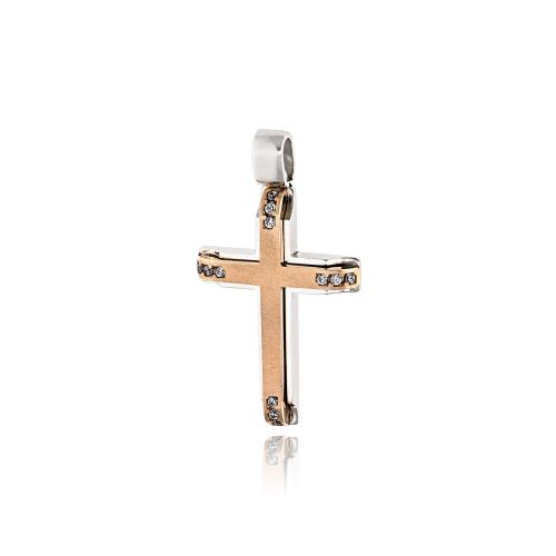 Σταυρός Βάπτισης ValOro για Κορίτσι Ροζ Λευκό Χρυσό Κ14 με Πέτρες Ζιργκόν 038157