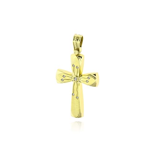 Σταυρός Βάπτισης Τριάντος για Κορίτσι Κίτρινο Χρυσό Κ14 με Πέτρες Ζιργκόν 038168