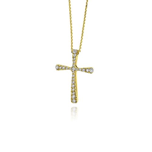 Σταυρός Βάπτισης με Αλυσίδα για Κορίτσια από Κίτρινο Χρυσό Κ18 με Διαμάντια