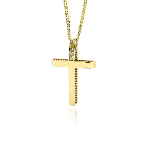 Σταυρός Βάπτισης Val'Oro με Αλυσίδα για Κορίτσι από Κίτρινο Χρυσό Κ14 με Πέτρες Ζιργκόν 038332