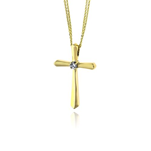 Σταυρός Βάπτισης Val΄Oro με Αλυσίδα για Κορίτσι από Κίτρινο Χρυσό Κ14 και Πέτρα Ζιργκόν 038333
