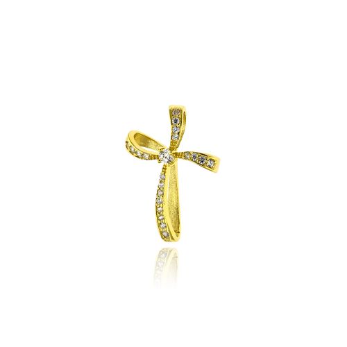 Σταυρός Βάπτισης για Κορίτσι Κίτρινο Χρυσό Κ14 με Πέτρες Ζιργκόν 038345