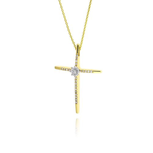 Σταυρός Βάπτισης με Αλυσίδα για Κορίτσια από Κίτρινο Χρυσό Κ18 με Διαμάντια 038403