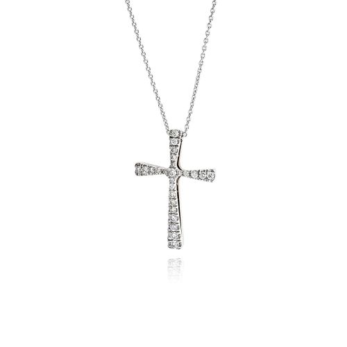 Σταυρός Βάπτισης με Αλυσίδα για Κορίτσια από Λευκό Χρυσό Κ18 με Διαμάντια 038404