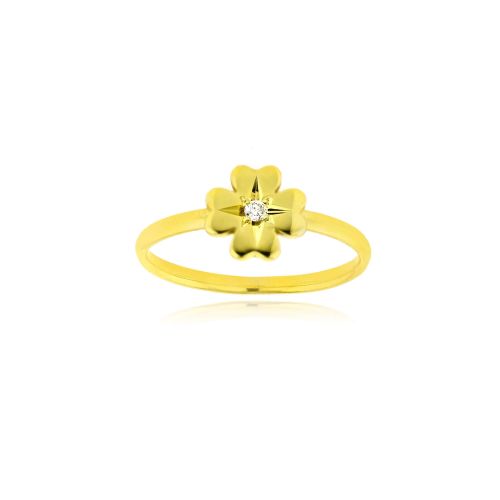 Δαχτυλίδι με Τετράφυλλο από Κίτρινο Χρυσό Κ14 με Διαμάντι 038422