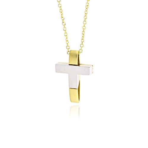 Αντρικός Σταυρός με Αλυσίδα από Λευκό και Κίτρινο Χρυσό  Κ14 038427