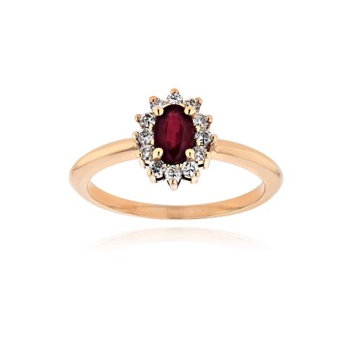 Δαχτυλίδι Ροζέτα από Ροζ Χρυσό Κ18 με Διαμάντια και Ρουμπίνι 038528