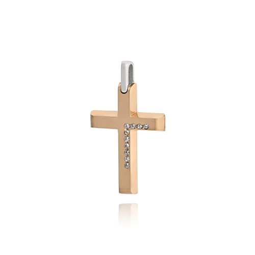 Σταυρός Βάπτισης Val΄Oro για Κορίτσι Ροζ Λευκό Χρυσό Κ14 με Πέτρες Ζιργκόν 038559