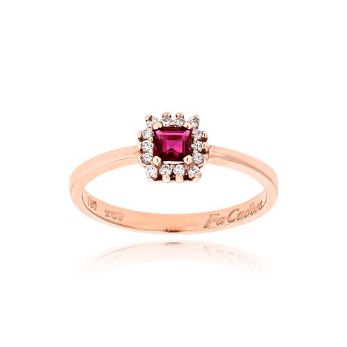 Δαχτυλίδι Ροζέτα FaCad΄Oro από Ροζ Χρυσό Κ18 με Διαμάντια και Ρουμπίνι RI-2398-8