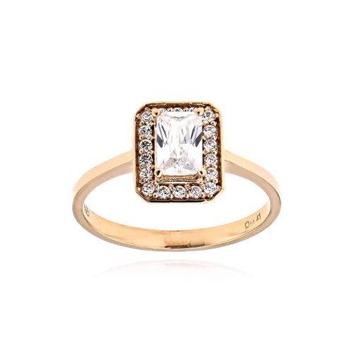 Δαχτυλίδι Ροζέτα από Ροζ Χρυσό 14 Καρατίων με Πέτρες Ζιργκόν 039128
