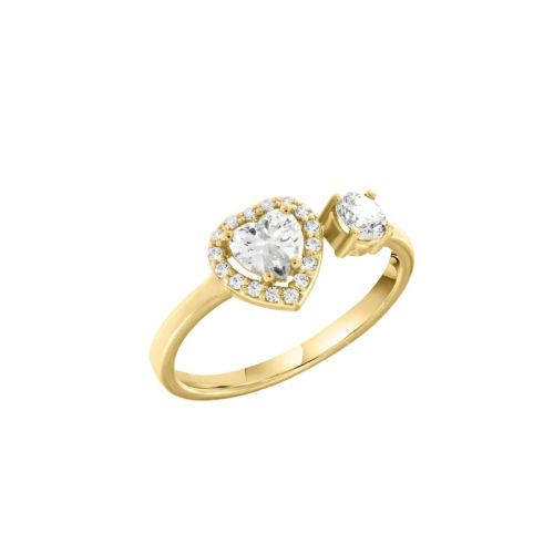 Δαχτυλίδι Καρδιά Ροζέτα MetronGold από Κίτρινο Χρυσό Κ14 με Πέτρες Ζιργκόν 039254