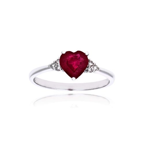 Δαχτυλίδι Καρδιά από Λευκό Χρυσό Κ14 με Ρουμπίνι και Διαμάντια 039453