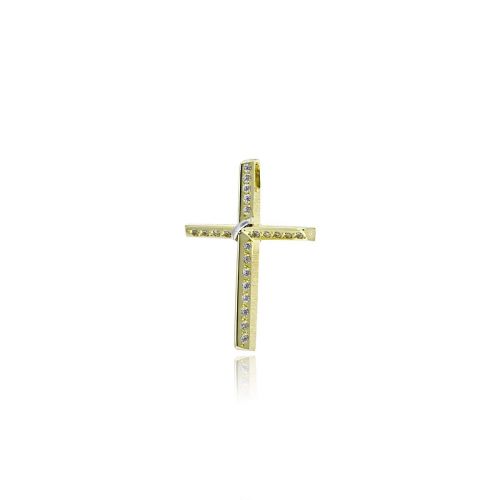 Σταυρός Βάπτισης Τριάντος για Κορίτσι από Λευκό και Κίτρινο Χρυσό Κ14 με Πέτρες Ζιργκόν 039558
