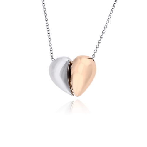 Μενταγιόν Καρδιά με Αλυσίδα από Λευκό και Ροζ Χρυσό Κ14 039584