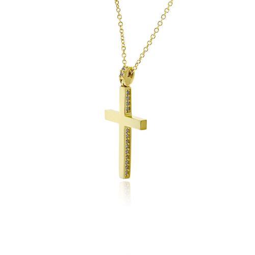 Σταυρός Βάπτισης με Αλυσίδα για Κορίτσι από Κίτρινο Χρυσό Κ14 και Πέτρες Ζιργκόν 039620
