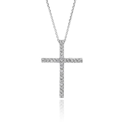 Σταυρός Βάπτισης με Αλυσίδα για Κορίτσι από Λευκό Χρυσό Κ14 με Διαμάντια 039640
