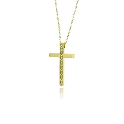 Σταυρός Βάπτισης με Αλυσίδα για Κορίτσι από Κίτρινο Χρυσό Κ09 με Πέτρες Ζιργκόν 039711