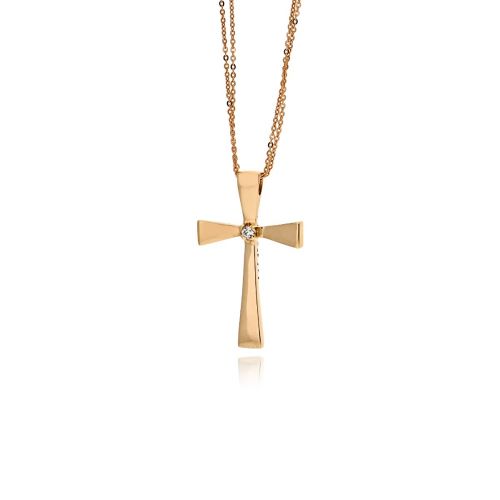 Σταυρός Βάπτισης με Αλυσίδα για Κορίτσι Val΄Oro  από Ροζ Χρυσό Κ14 και Πέτρα Ζιργκόν 039732