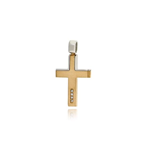Σταυρός Βάπτισης Val΄Oro για Κορίτσι από Ροζ και Λευκό Χρυσό Κ14 με Πέτρες Ζιργκόν 039749