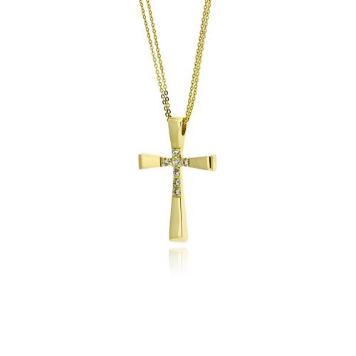 Σταυρός Βάπτισης Val΄Oro με Αλυσίδα για Κορίτσι από Κίτρινο Χρυσό Κ14 και Πέτρες Ζιργκόν 039757