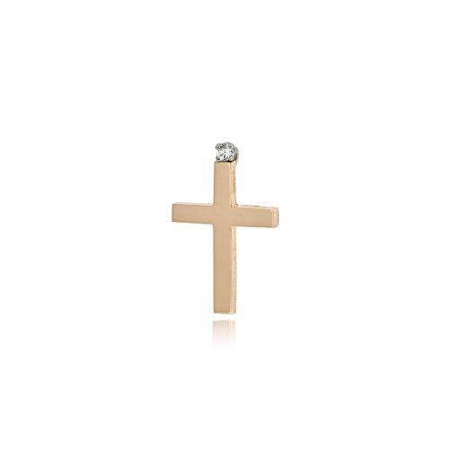 Σταυρός Βάπτισης Τριάντος για Κορίτσι από Ροζ και Λευκό Χρυσό Κ14 και Πέτρες Ζιργκόν 039781