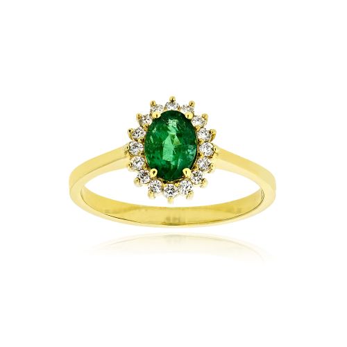 Δαχτυλίδι Ροζέτα από Κίτρινο Χρυσό Κ18 με Διαμάντια και Σμαράγδι 039968