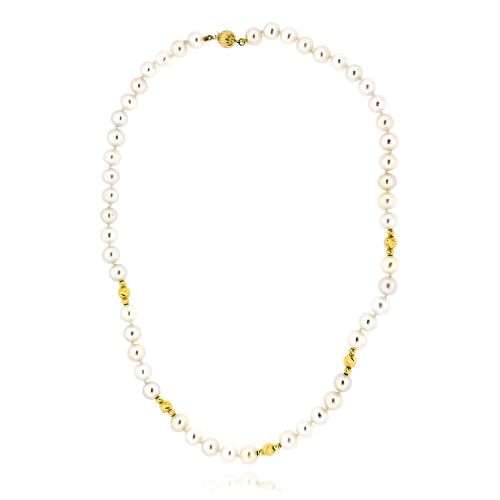 Κολιέ με Μαργαριτάρια Fresh Water Pearl 7,00-8,00mm και Κούμπωμα από Κίτρινο Χρυσό Κ14 040411