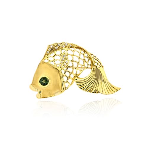 Γυναικεία Καρφίτσα Ψάρι από Κίτρινο Χρυσό Κ18 με Διαμάντια και Πέριντοτ 040688