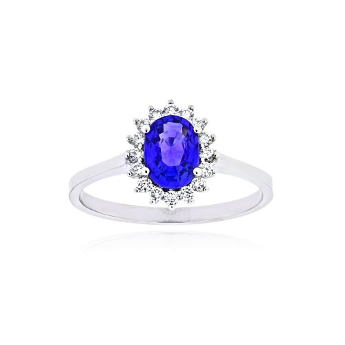 Δαχτυλίδι Ροζέτα από Λευκό Χρυσό Κ18 με Διαμάντια και Ζαφείρι 040711