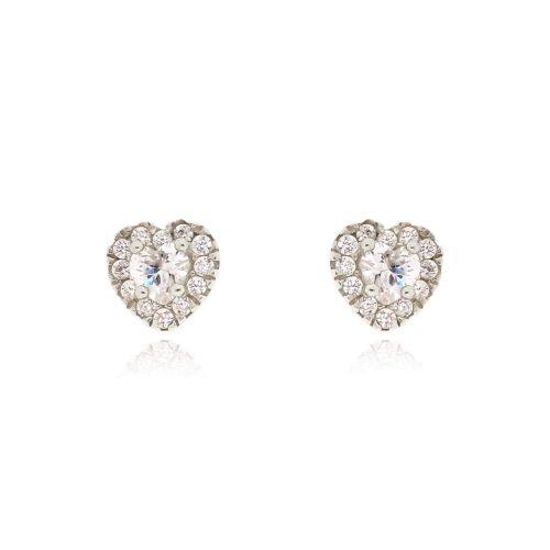 Σκουλαρίκια Ροζέτα Καρδιά από Λευκό Χρυσό 14 Κ με Πέτρες Ζιργκόν 040862