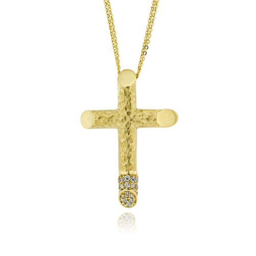 Σταυρός Βάπτισης Val΄Oro με Αλυσίδα για Κορίτσι από Κίτρινο Χρυσό Κ14 και Πέτρες Ζιργκόν 041041