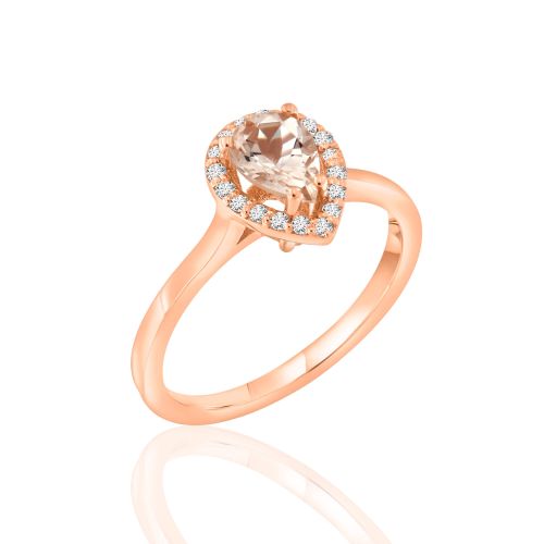 Δαχτυλίδι Ροζέτα MetronGold από Ροζ Χρυσό Κ14 με Μοργκανίτη και Διαμάντια 041062