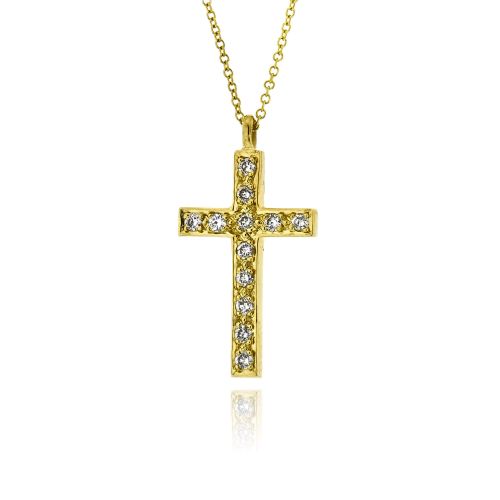Βαπτιστικός Σταυρός με Αλυσίδα για Κορίτσι, από Κίτρινο Χρυσό 18 Καρατίων με Διαμάντια 041103