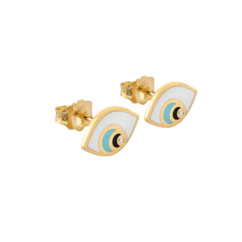 Σκουλαρίκια με Μάτι από Κίτρινο Χρυσό Κ14 με Κεραμικό και Διαμάντια 041132