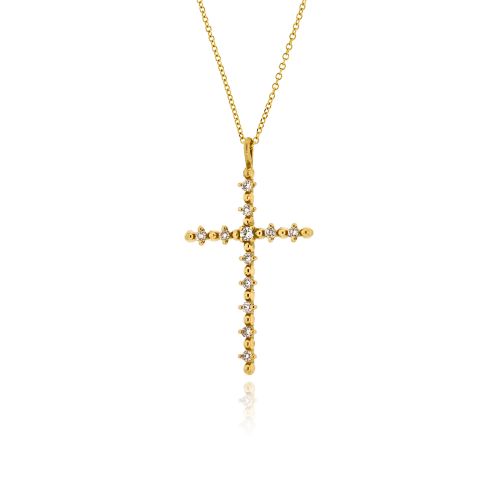 Βαπτιστικός Σταυρός με Αλυσίδα για Κορίτσι από Κίτρινο Χρυσό 18 Καρατίων με Διαμάντια 041136