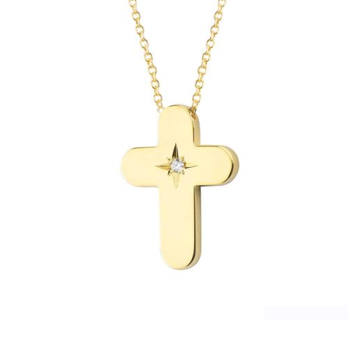 Σταυρός με Αλυσίδα από Κίτρινο Χρυσό Κ14 με Διαμάντι 041147