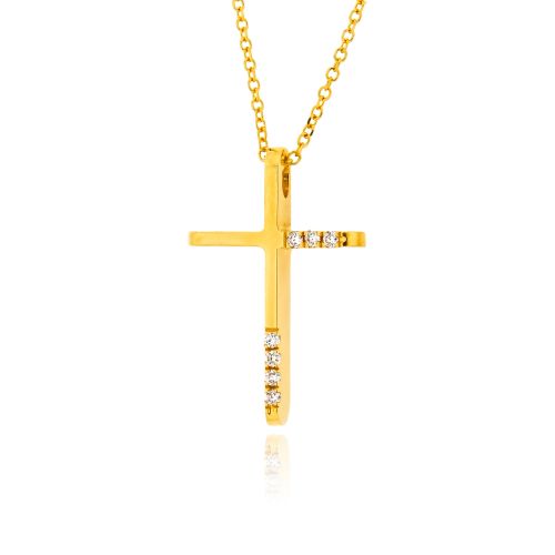 Σταυρός Βάπτισης με Αλυσίδα για Κορίτσια από Κίτρινο Χρυσό Κ18 με Διαμάντια 041171