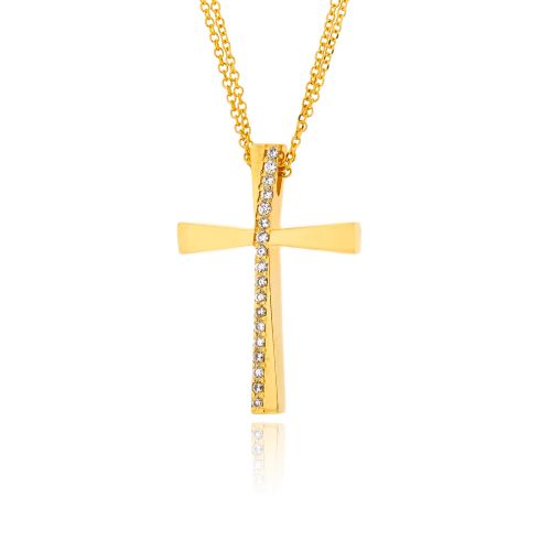 Σταυρός Βάπτισης για Κορίτσι από Κίτρινο Χρυσό Κ14 με Αλυσίδα και Πέτρες Ζιργκόν 041198