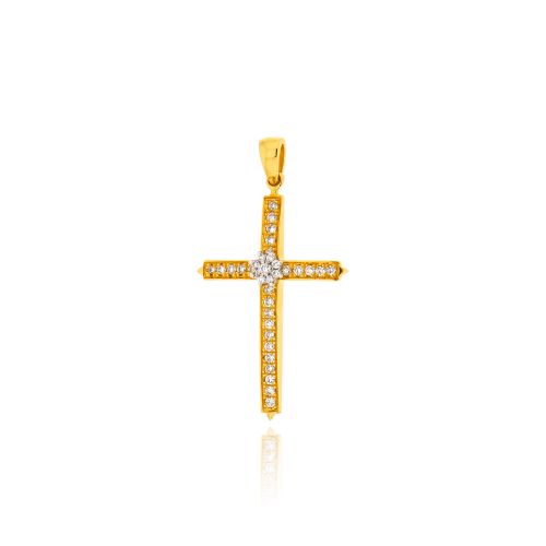 Σταυρός Βάπτισης για Κορίτσι από Κίτρινο Χρυσό Κ18 με Διαμάντια Μπριγιάν 041214