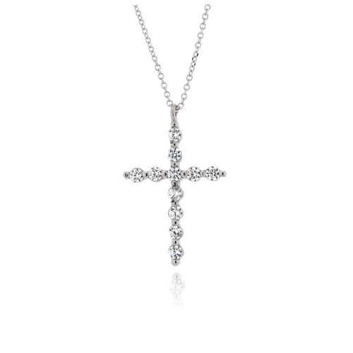 Σταυρός Γυναικείος από Λευκό Χρυσό Κ14 με Αλυσίδα και Πέτρες Ζιργκόν 041470