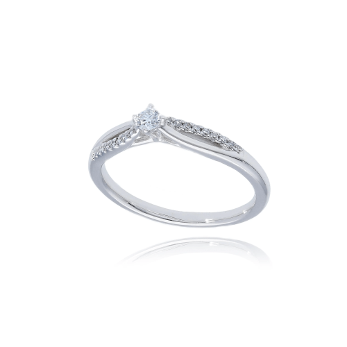 Δαχτυλίδι Μονόπετρο από Λευκό Χρυσό K18 με Διαμάντια 041713