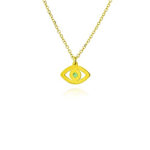 Μενταγιόν Μάτι με Αλυσίδα από Κίτρινο Χρυσό Κ14 και Σμαράγδι 041807