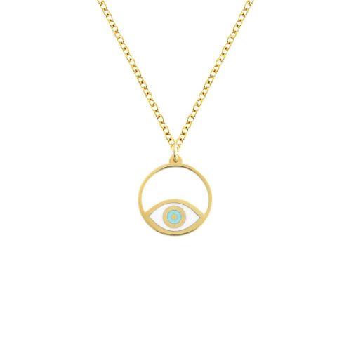 Μενταγιόν Μάτι με Αλυσίδα από Κίτρινο Χρυσό Κ14 και Κεραμικό 041810