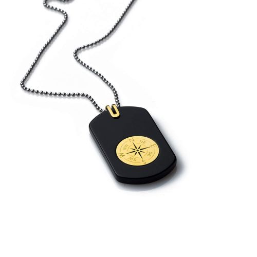 Ανδρικό Μενταγιόν Compass RockMan από Κεραμικό και Κίτρινο Χρυσό Κ14 με Ατσάλινη Αλυσίδα 041852
